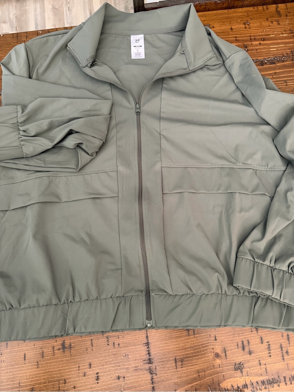 Lightweight Olive Green Bomber Jacket with Zip Front